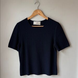 St. John Midnight Blue Ribbed Short Sleeve Tee